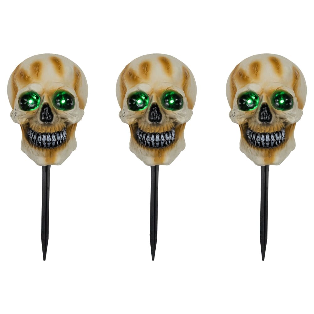 Northlight 15 Skeleton Head Halloween Pathway Markers with Sound 3 ct. - Home/Seasonal/Halloween & Harvest/Halloween Decor/ - Northlight