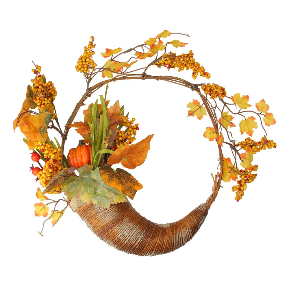 Northlight 18 Fall Leaves Berries and Pumpkins Artificial Thanksgiving Cornucopia - Home/Seasonal/Holiday Home/Holiday Home Decor/Wreaths &