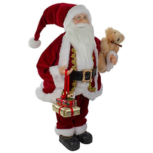 Northlight 2’ Traditional Santa Christmas Figure with a Plush Bear - Brown - Home/Seasonal/Holiday/Holiday Decor/Christmas Decor/ -