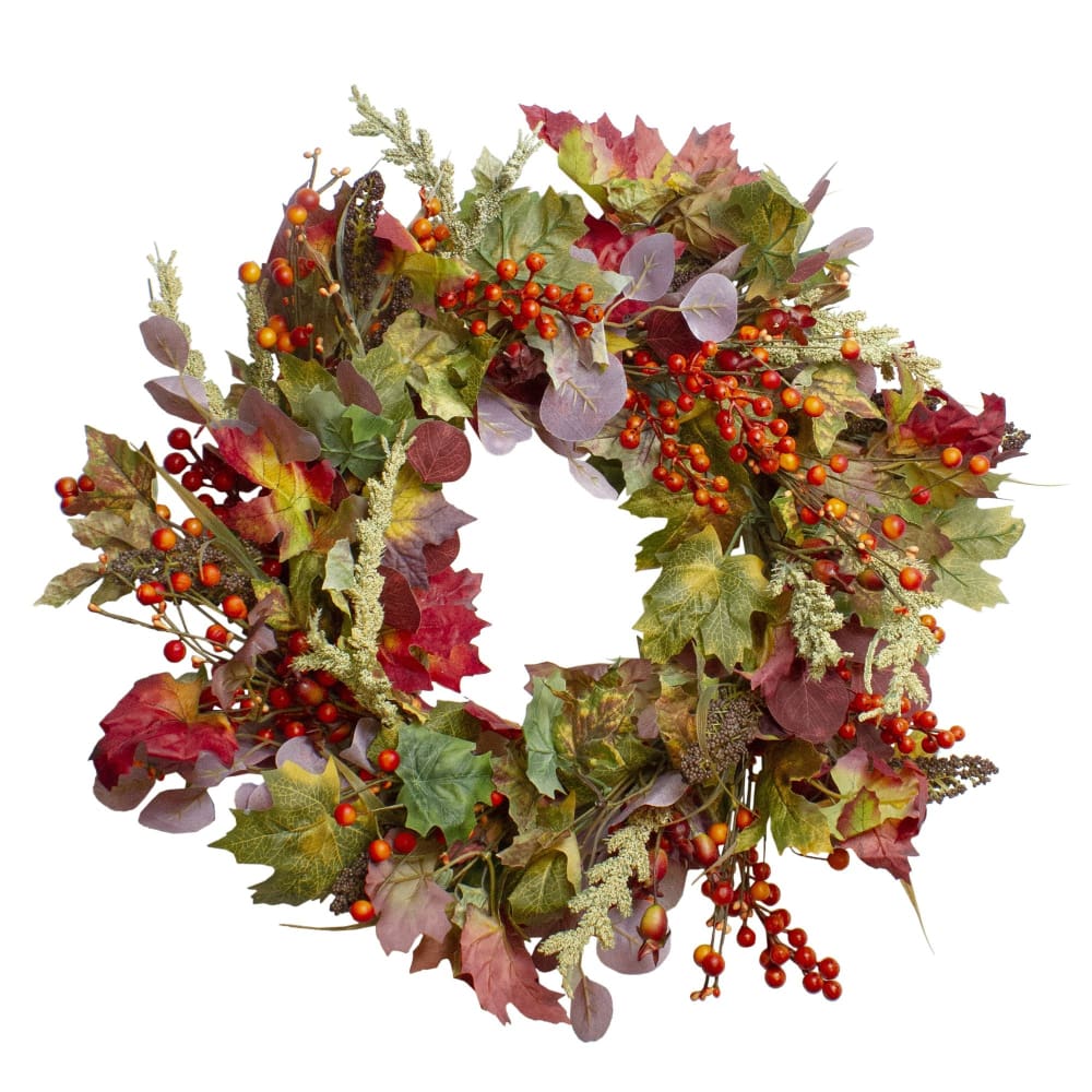 Northlight 20 Leaves and Berries Artificial Fall Harvest Wreath - Home/Seasonal/Holiday Home/Holiday Home Decor/Wreaths & Garland/ -