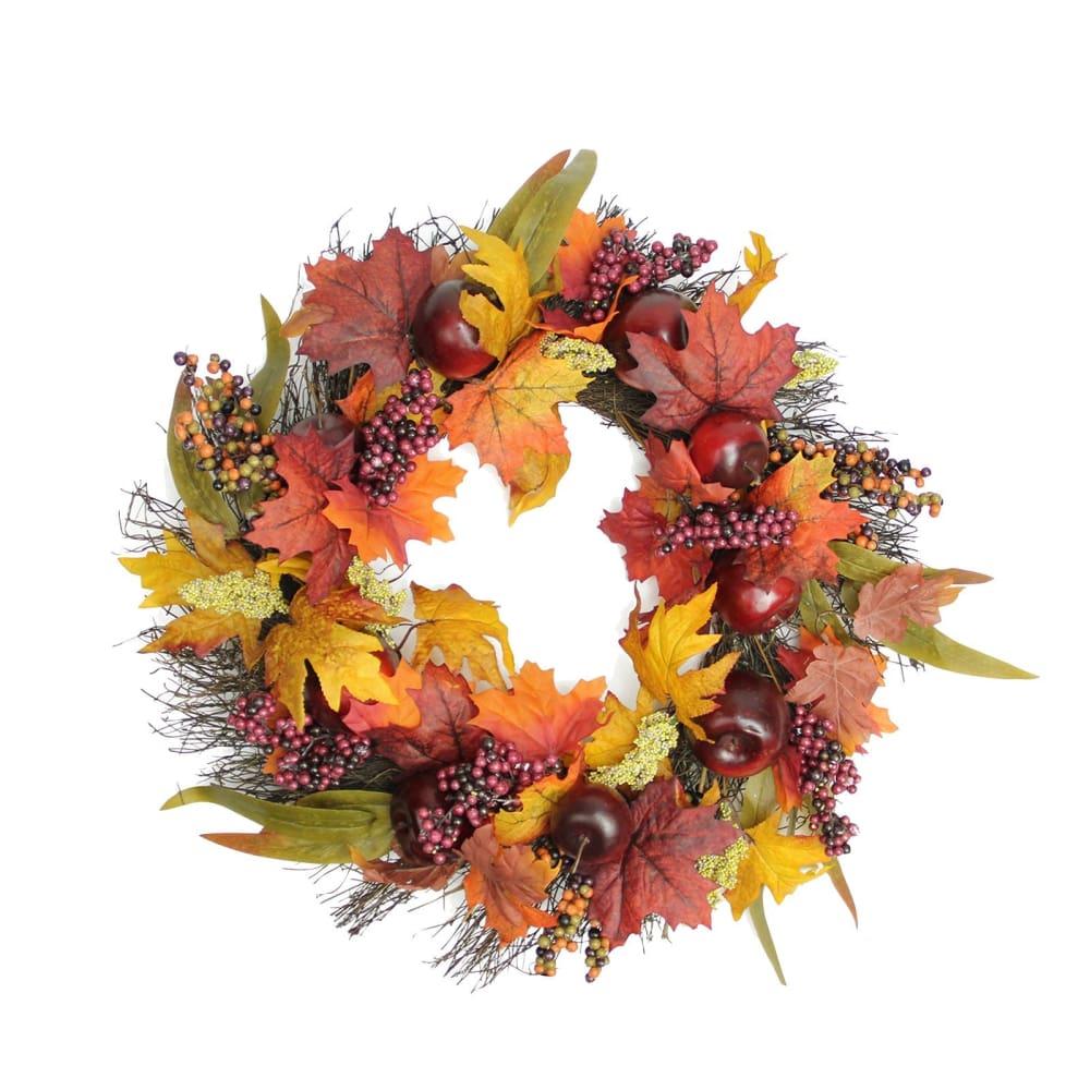 Northlight 22 Apple and Berry Maple Leaf Artificial Twig Wreath - Home/Seasonal/Holiday Home/Holiday Home Decor/Wreaths & Garland/ -