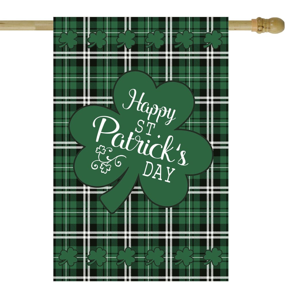 Northlight 28 x 40 Happy St. Patrick’s Day Plaid Outdoor House Flag - Home/Seasonal/Holiday Home/ - Unbranded