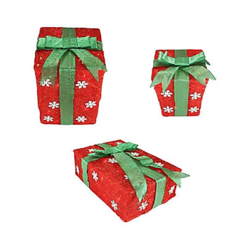 Northlight 3-Pc. 13 Pre-Lit Snowflake Gift Boxes Christmas Outdoor Decor - Red and Green - Home/Seasonal/Holiday/Holiday Decor/Christmas