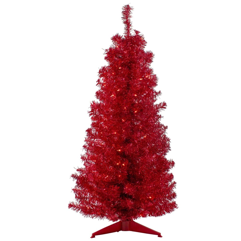 Northlight 4’ Pre-Lit Slim Red Artificial Christmas Tree - Clear Lights - Home/Seasonal/Holiday Home/Holiday Home Decor/Christmas Trees/ -