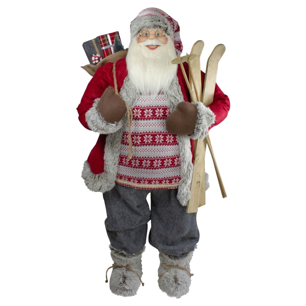 Northlight 4’ Standing Santa Christmas Figure with Skis and Fur Boots - Home/Seasonal/Holiday Home/Holiday Home Decor/Indoor Holiday Decor/