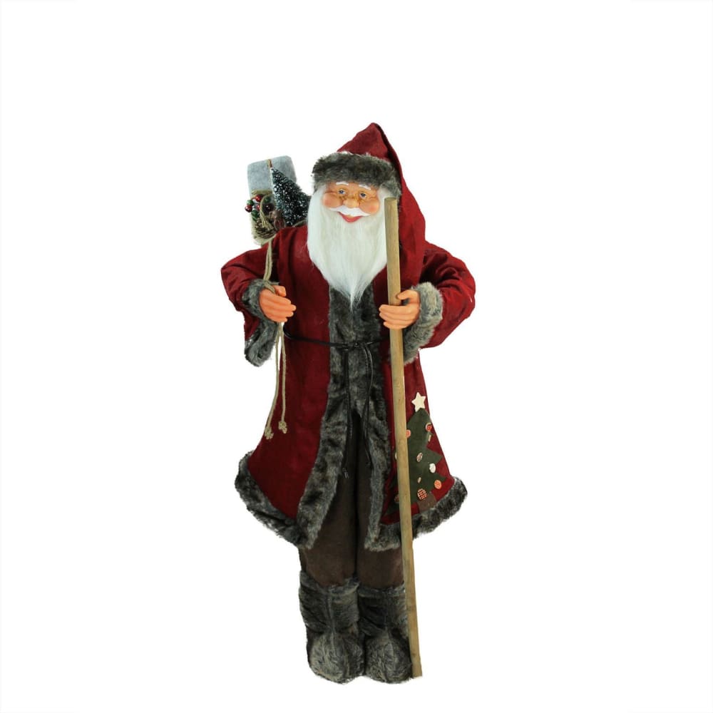 Northlight 48 Standing Santa Claus Christmas Figurine with Walking Stick - Red and Brown - Home/Seasonal/Holiday Home/Holiday Home