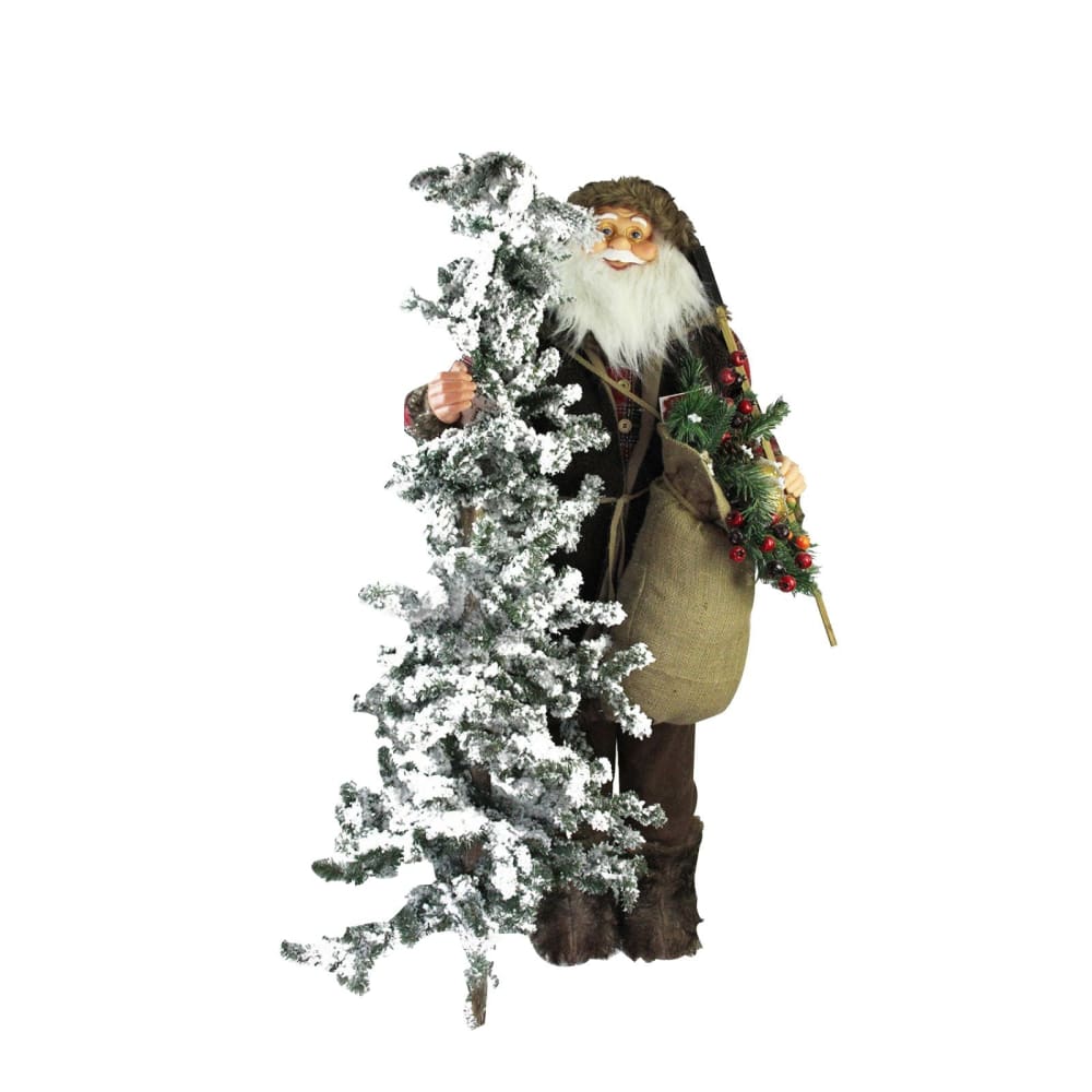 Northlight 48 Standing Woodland Santa Claus with Artificial Flocked Alpine Tree Christmas Figure - Home/Seasonal/Holiday Home/Holiday Home