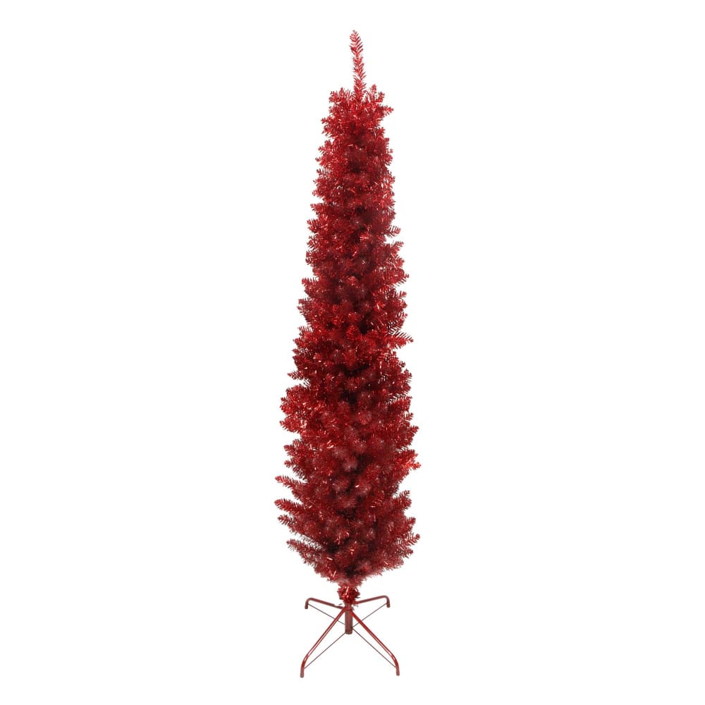 Northlight 6’ Pencil Red Tinsel Artificial Christmas Tree - Unlit - Home/Seasonal/Holiday Home/Holiday Home Decor/Christmas Trees/ -