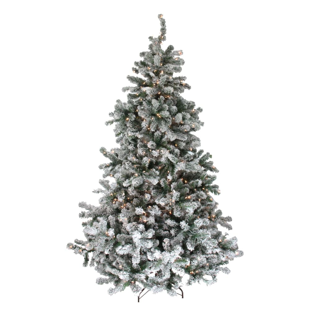 Northlight 7.5’ Pre-Lit Full Flocked Natural Emerald Artificial Christmas Tree - Warm Clear Lights - Home/Seasonal/Holiday Home/Holiday Home