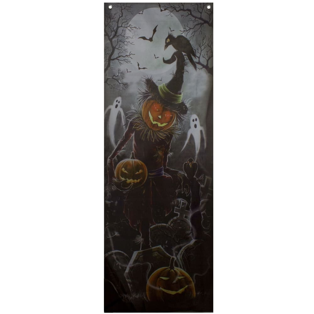 Northlight 70.75 Scary Jack O’ Lantern in Graveyard Halloween Door Decoration - Home/Seasonal/Halloween & Harvest/Halloween Decor/ -