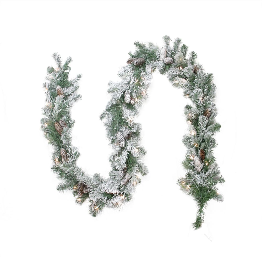 Northlight 9’ x 8 Pre-lit Flocked Victoria Pine Artificial Christmas Garland - Clear Lights - Home/Seasonal/Holiday Home/Holiday Home