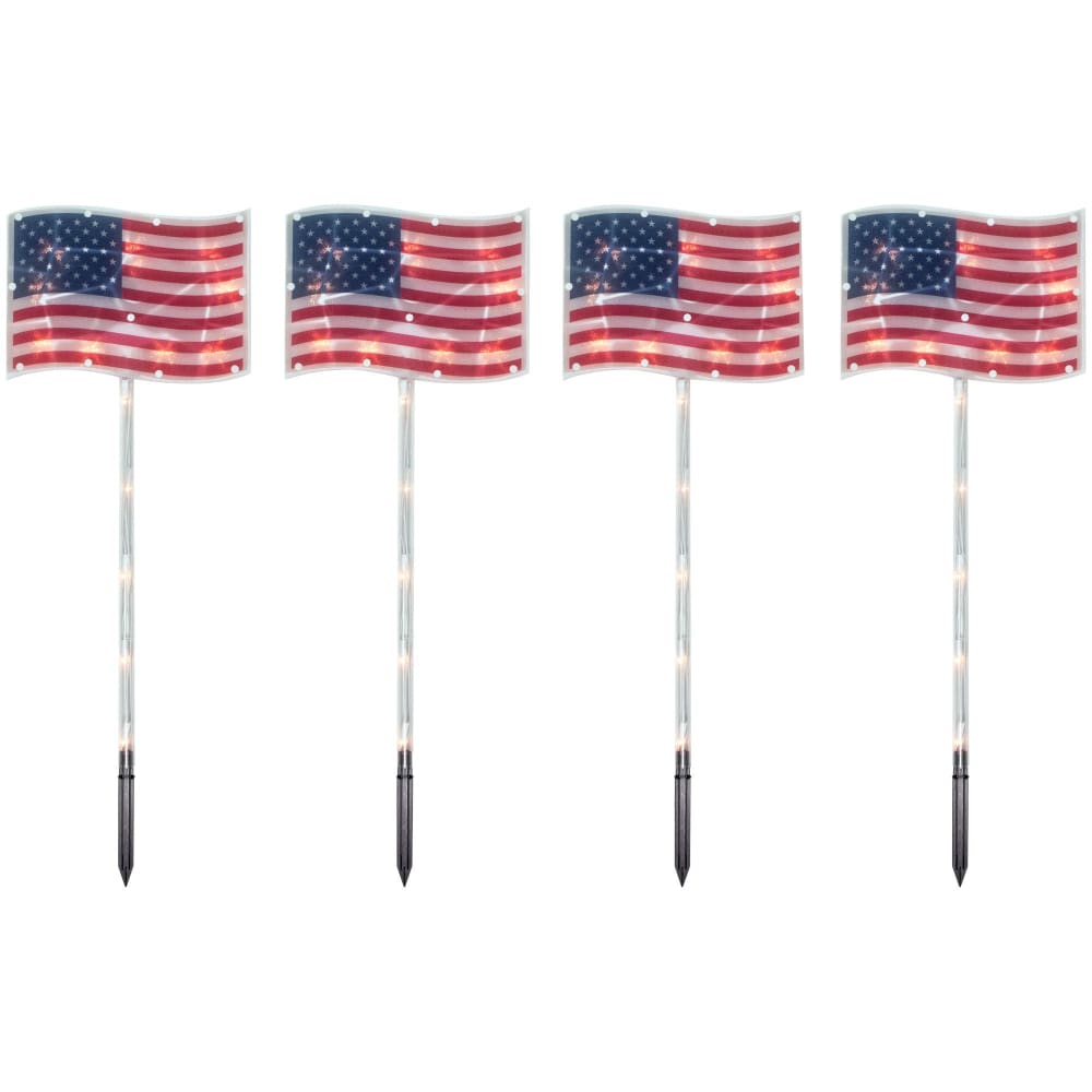 Northlight American Flag Patriotic Stake Lights 4 pk. - Clear Lights - Home/Seasonal/Summer Seasonal/Summer Decor/ - Northlight