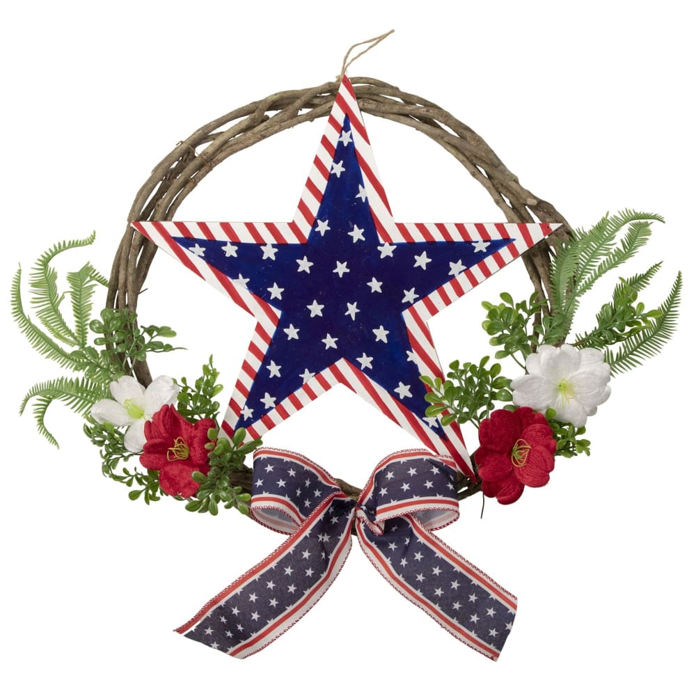 Northlight Americana 24 Star and Mixed Floral Patriotic Wreath - Home/Seasonal/Summer Seasonal/Summer Decor/ - Northlight