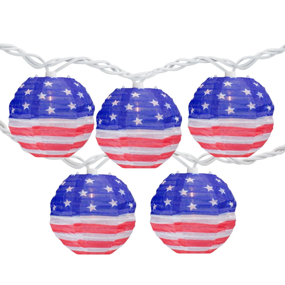 Northlight Americana 8.5’ July 4th Paper Lantern String Lights - American Flag Design - Home/Seasonal/Summer Seasonal/Summer Decor/ -