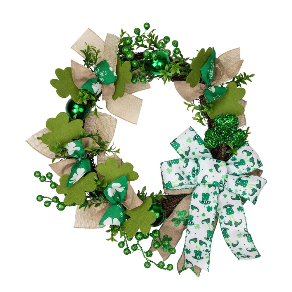 Northlight Burlap Bows and Shamrocks St. Patrick’s Day Wreath 24 - Home/Seasonal/St. Patrick’s Day/ - Unbranded