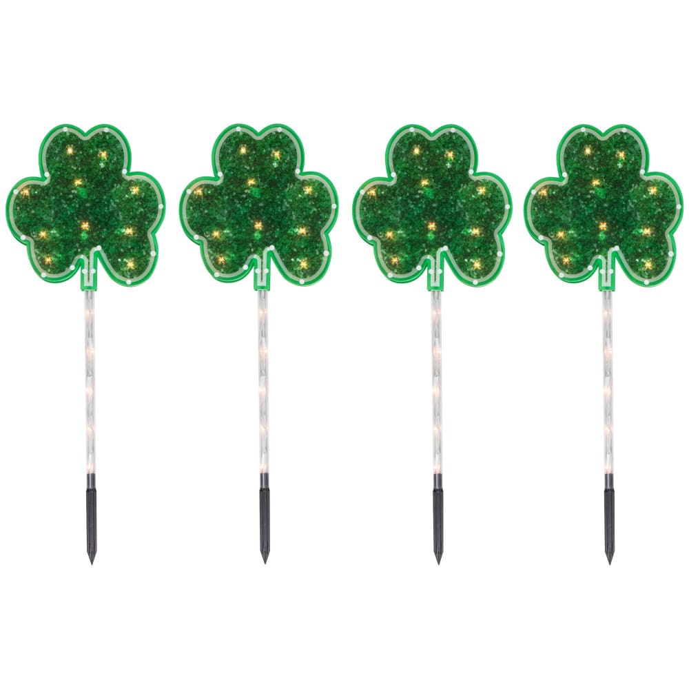 Northlight Green Shamrock St. Patrick’s Day Pathway Marker Lawn Stakes - Clear Lights 4 ct. - Home/Seasonal/St. Patrick’s Day/ - Unbranded