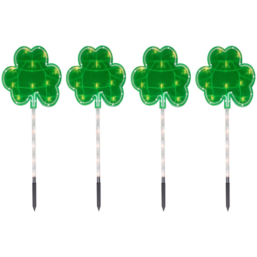 Northlight Green St. Patrick’s Day Shamrock Pathway Marker Lawn Stakes - Clear Lights 4 ct. - Home/Seasonal/St. Patrick’s Day/ - Unbranded