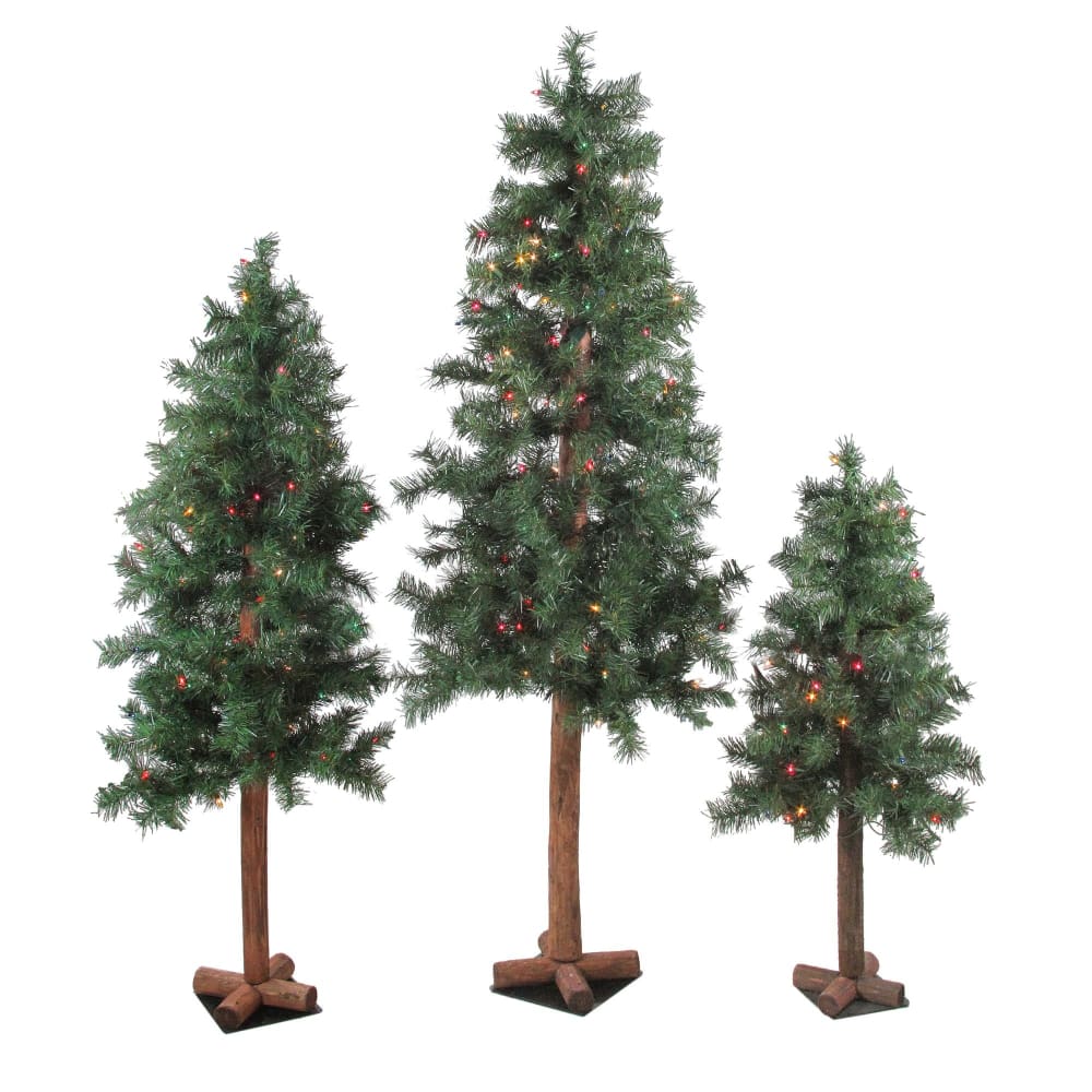 Northlight Pre-lit Slim Woodland Alpine Artificial Christmas Trees 3 pc. - Home/Seasonal/Holiday Home/Holiday Home Decor/Christmas Trees/ -