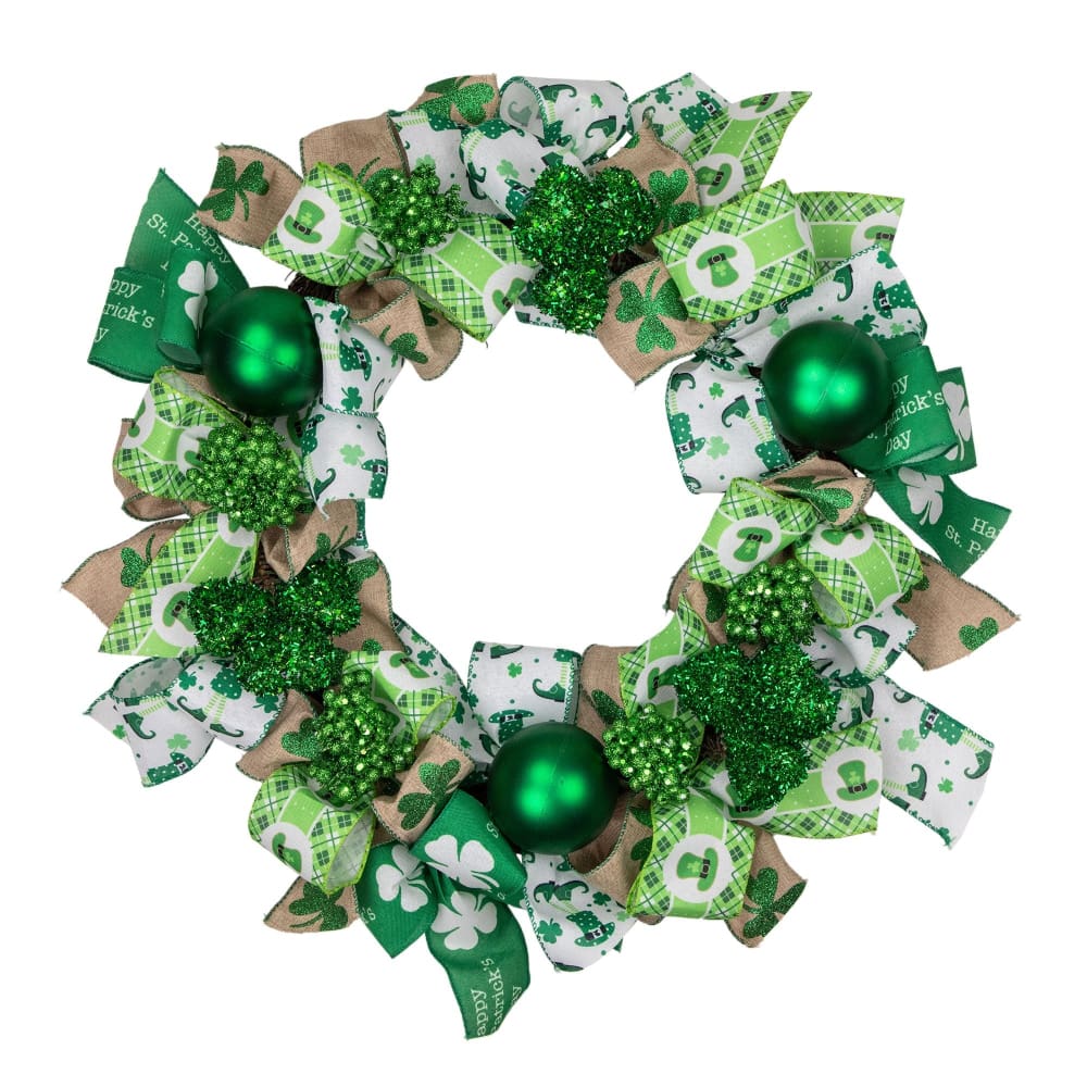 Northlight Ribbons and Shamrocks St. Patrick’s Day Wreath 24 - Home/Seasonal/St. Patrick’s Day/ - Unbranded