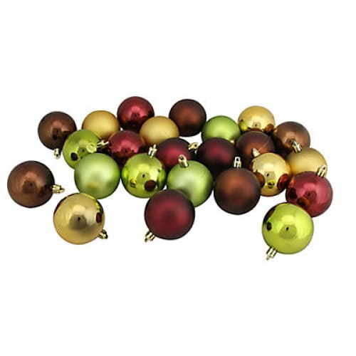 Northlight Shatterproof 2-Finish 2.5 Christmas Ball Ornaments 24 ct. - Brown Green and Red - Home/Seasonal/Holiday/Holiday Decor/Christmas