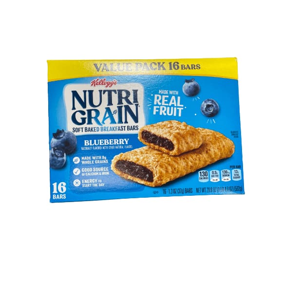 Kellogg's Nutri-Grain Nutri-Grain Soft Baked Breakfast Bars, Blueberry, 16 Ct, 20.8 Oz, Box