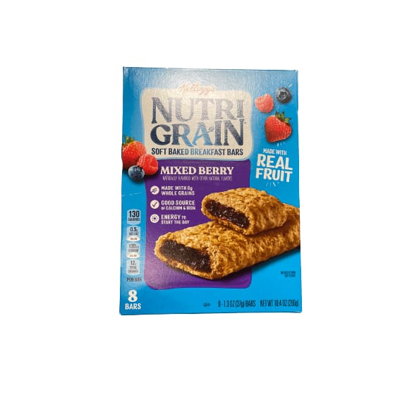 Kellogg's Nutri-Grain Nutri-Grain Soft Baked Breakfast Bars, Mixed Berry, 8 Ct, 10.4 Oz, Box