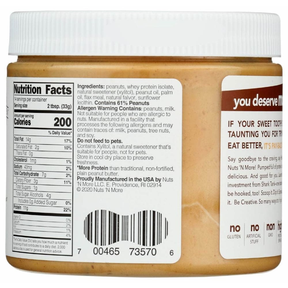 NUTS N MORE Grocery > Dairy, Dairy Substitutes and Eggs > Butters > Peanut Butter NUTS N MORE: Toffee Crunch High Protein Peanut Butter Spread, 16.3 oz