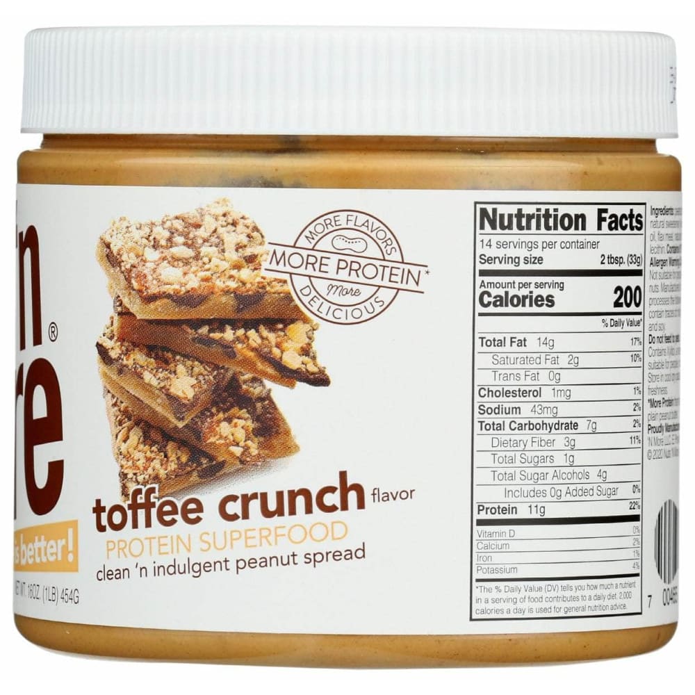 NUTS N MORE Grocery > Dairy, Dairy Substitutes and Eggs > Butters > Peanut Butter NUTS N MORE: Toffee Crunch High Protein Peanut Butter Spread, 16.3 oz