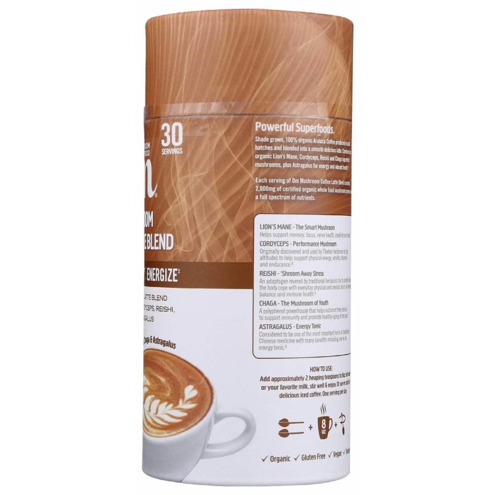 OM MUSHROOMS Grocery > Beverages > Coffee, Tea & Hot Cocoa OM MUSHROOMS: Mushroom Coffee Latte Blend, 240 gm