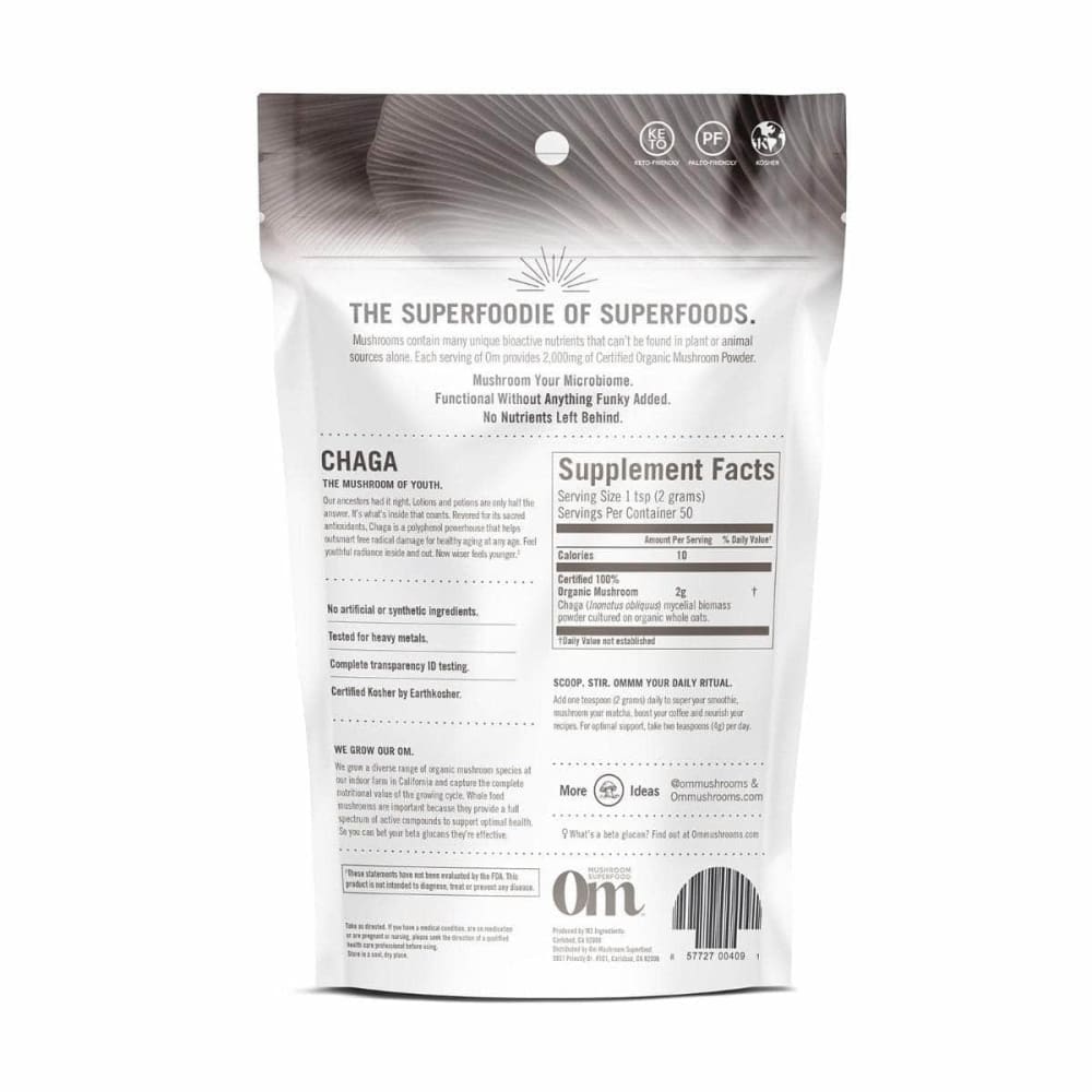 OM ORGANIC MUSHROOM NUTRITION Om Organic Mushroom Nutrition Chaga The Mushroom Of Youth, 100 Gm