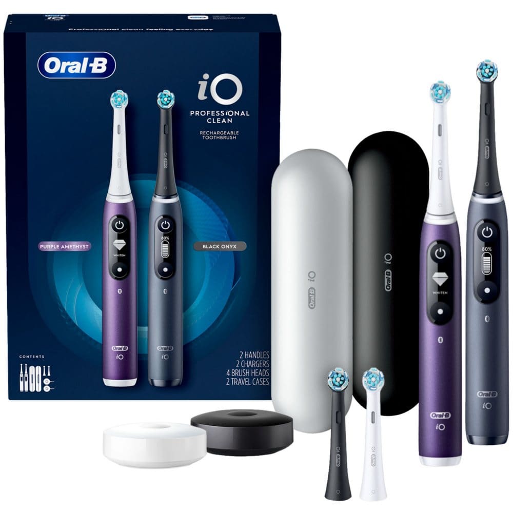 Oral-B iO Series 7 Electric Toothbrush Purple Amethyst and Black Onyx (2 pk. 4 Brush Heads) - Oral Care - Oral-B