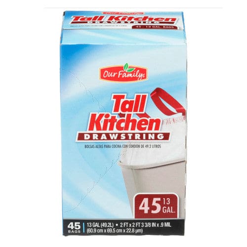 Our Family Tall Kitchen Trash Bags with Drawstring 13gal 45ct (Case of 6) - Misc/Our Family - Our Family