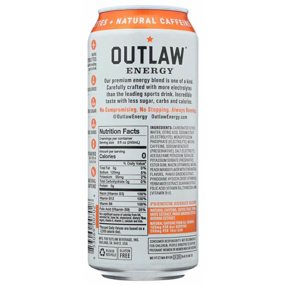 OUTLAW ENERGY DRINK Outlaw Energy Peach Mango Zero Energy Drink, 16 Fo