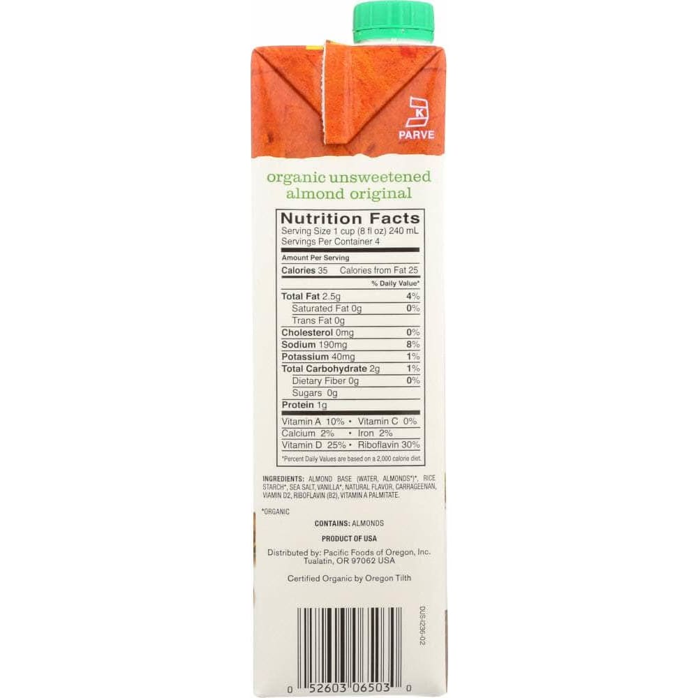 Pacific Foods Pacific Foods Organic Almond Milk Original Unsweetened, 32 oz