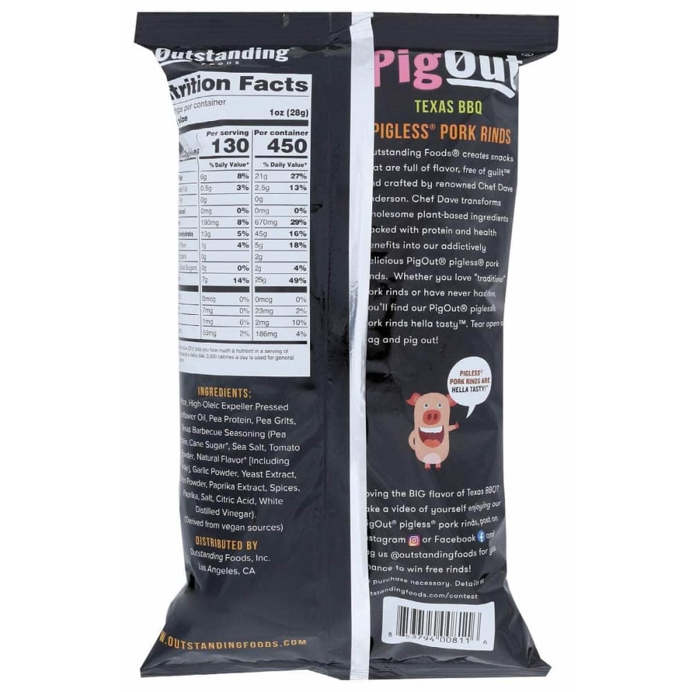 PIGOUT Grocery > Snacks > Chips > Snacks Other PIGOUT Vegan Pork Rind Texas Bbq, 3.5 oz