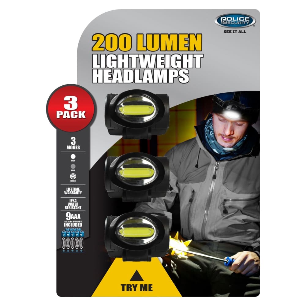 Police Security 200-Lumen Connector Headlamps 3 pk. - Police