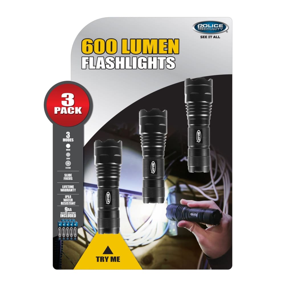 Police Security 600-Lumen Flashlights 3 pk. - Police