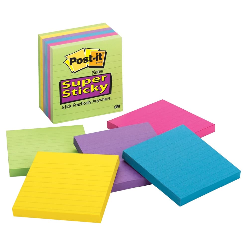 Post-it 4 x 4 Ruled Super Sticky Notes 6 pk./90 ct. - Jewel Pop - Post-it