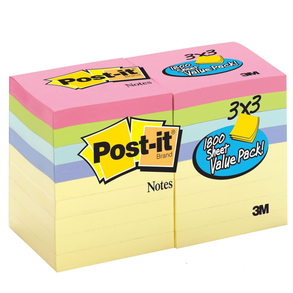 Post-it Notes 3 x 3 100 Sheets per Pad 18 pk. - Pastel - Post-it