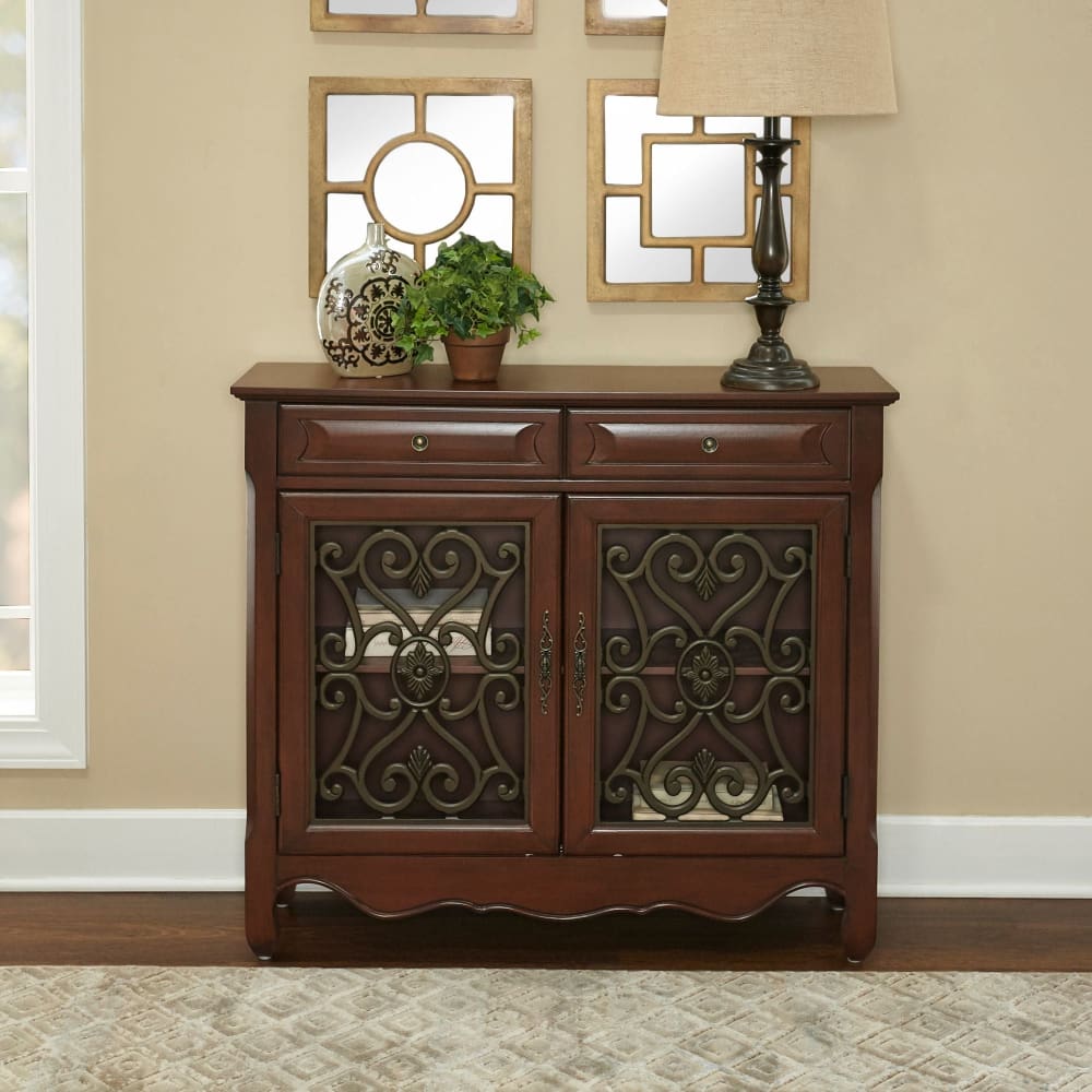 Powell 2-Door 2-Drawer Scroll Console - Light Cherry - Powell