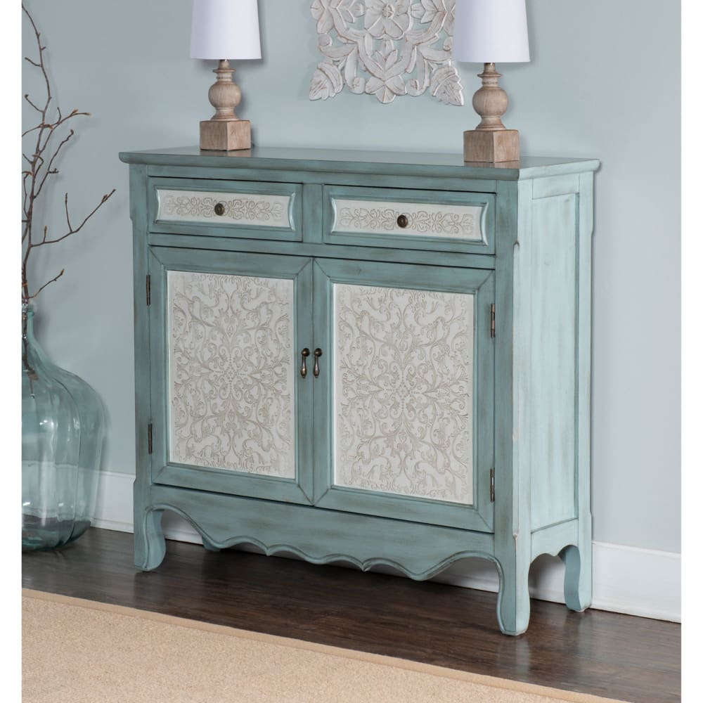 Powell Antique Slimline Console - Blue/White - Powell