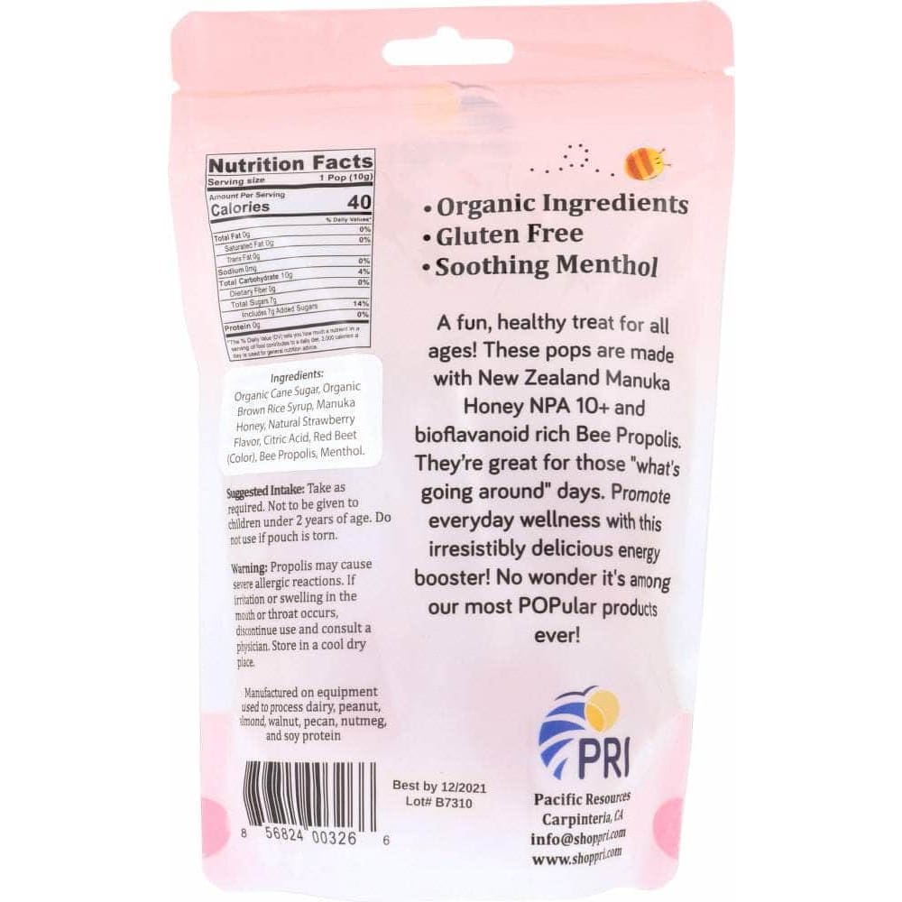 Pacific Resources International Pri Lollipop Manuka Honey Strawberry, 12 ct