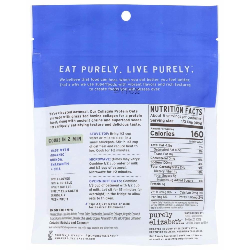 PURELY ELIZABETH Purely Elizabeth Collagen Oat Blubry Walnt, 8 Oz