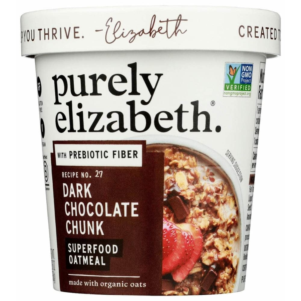 PURELY ELIZABETH Grocery > Breakfast > Breakfast Foods PURELY ELIZABETH: Dark Chocolate Chunk Superfood Oat Cup With Prebiotic Fiber, 1.76 oz