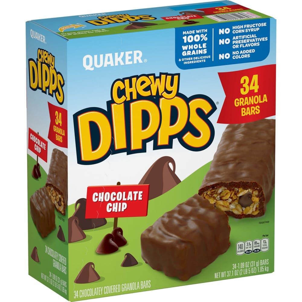 Quaker Chewy Dipps Granola Bars Chocolate Chip (34 pk.) - Breakfast & Snack Bars - Quaker Chewy