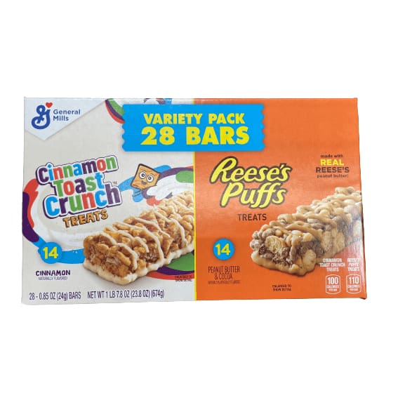 General Mills Reese's Puffs and Cinnamon Toast Crunch, Breakfast Bar Variety Pack, 28 Bars, 23.8 Oz