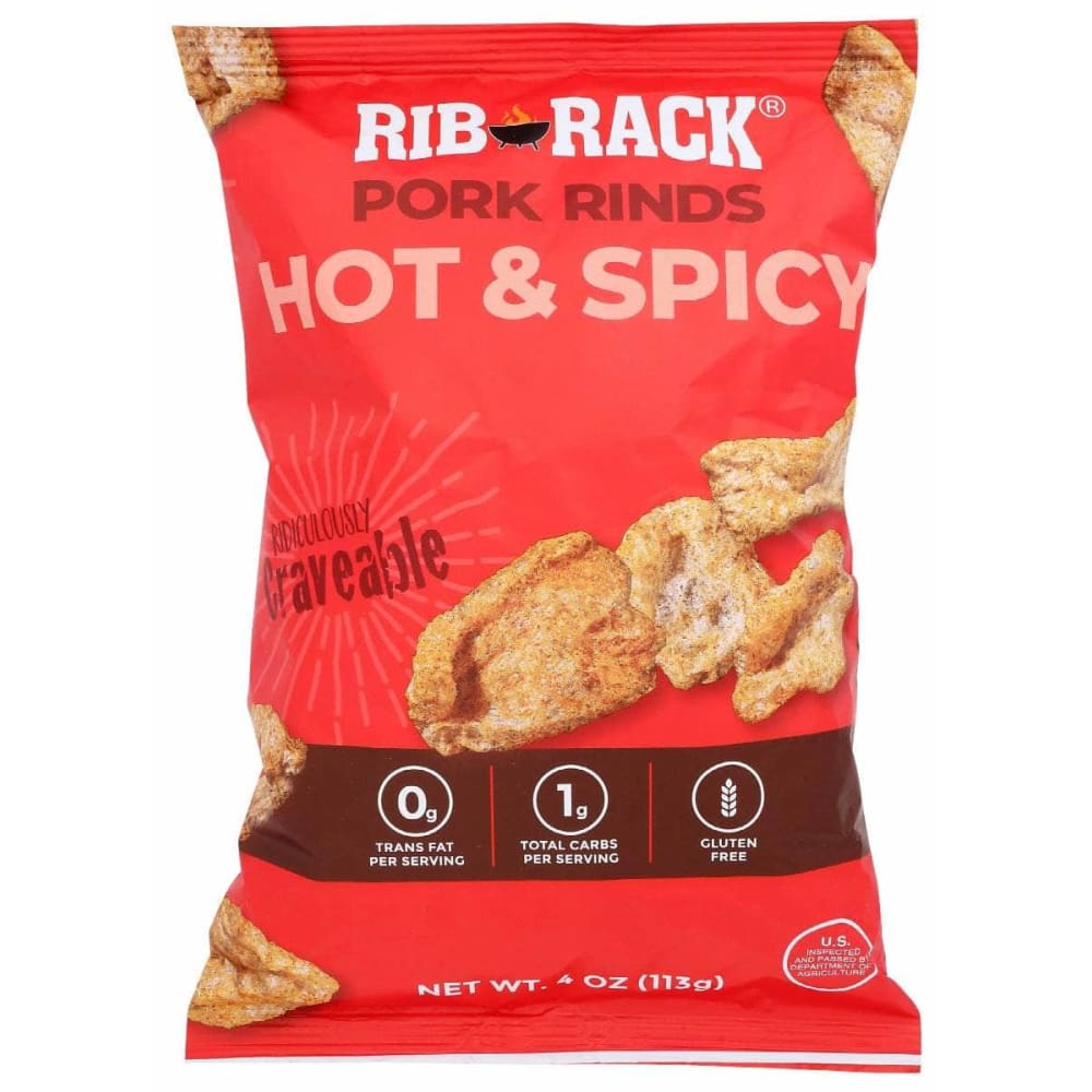 RIB RACK Grocery > Snacks > Chips RIB RACK: Hot & Spicy Pork Rinds, 4 oz