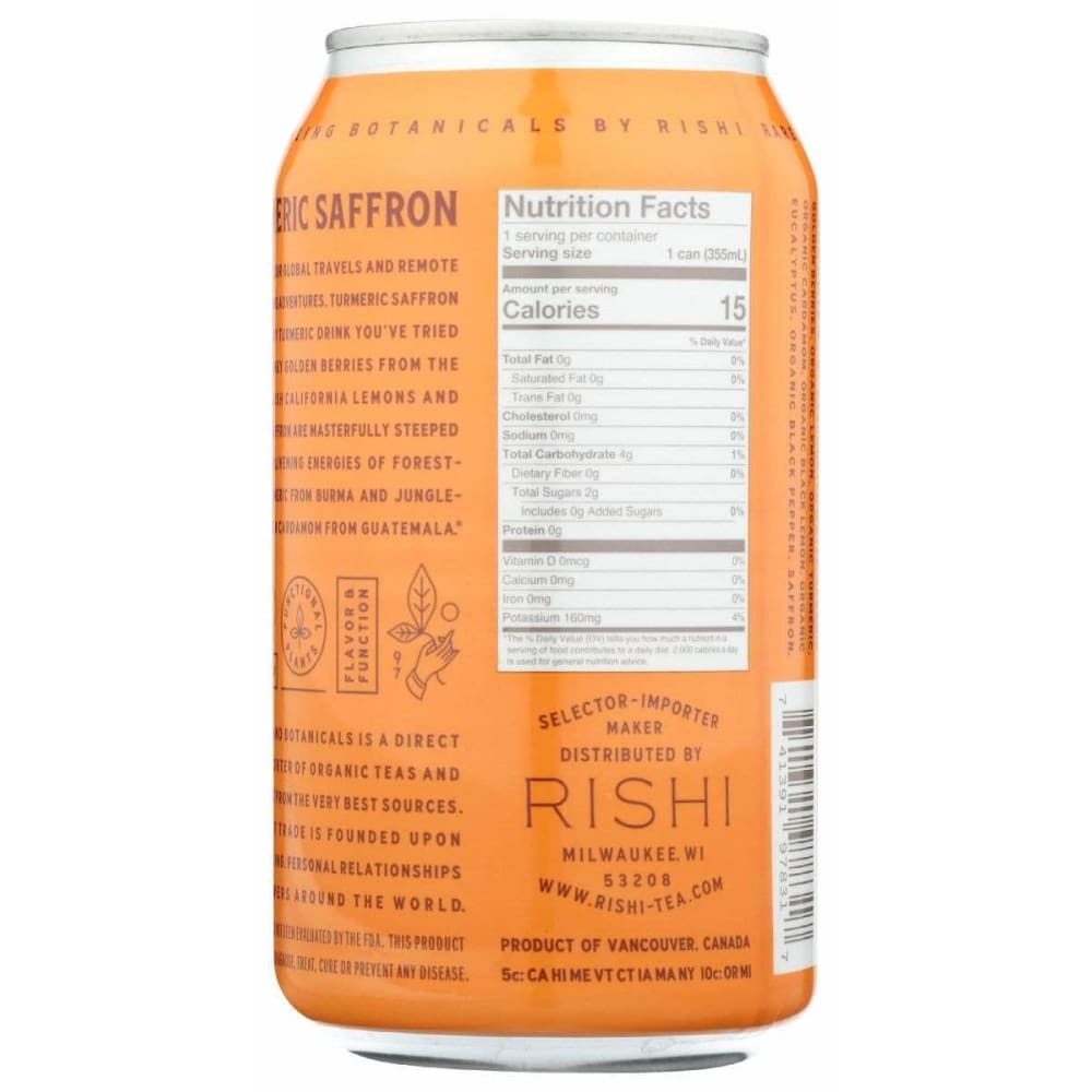 RISHI TEA Rishi Tea Beverage Sparkling Turmeric Saffron, 12 Fo