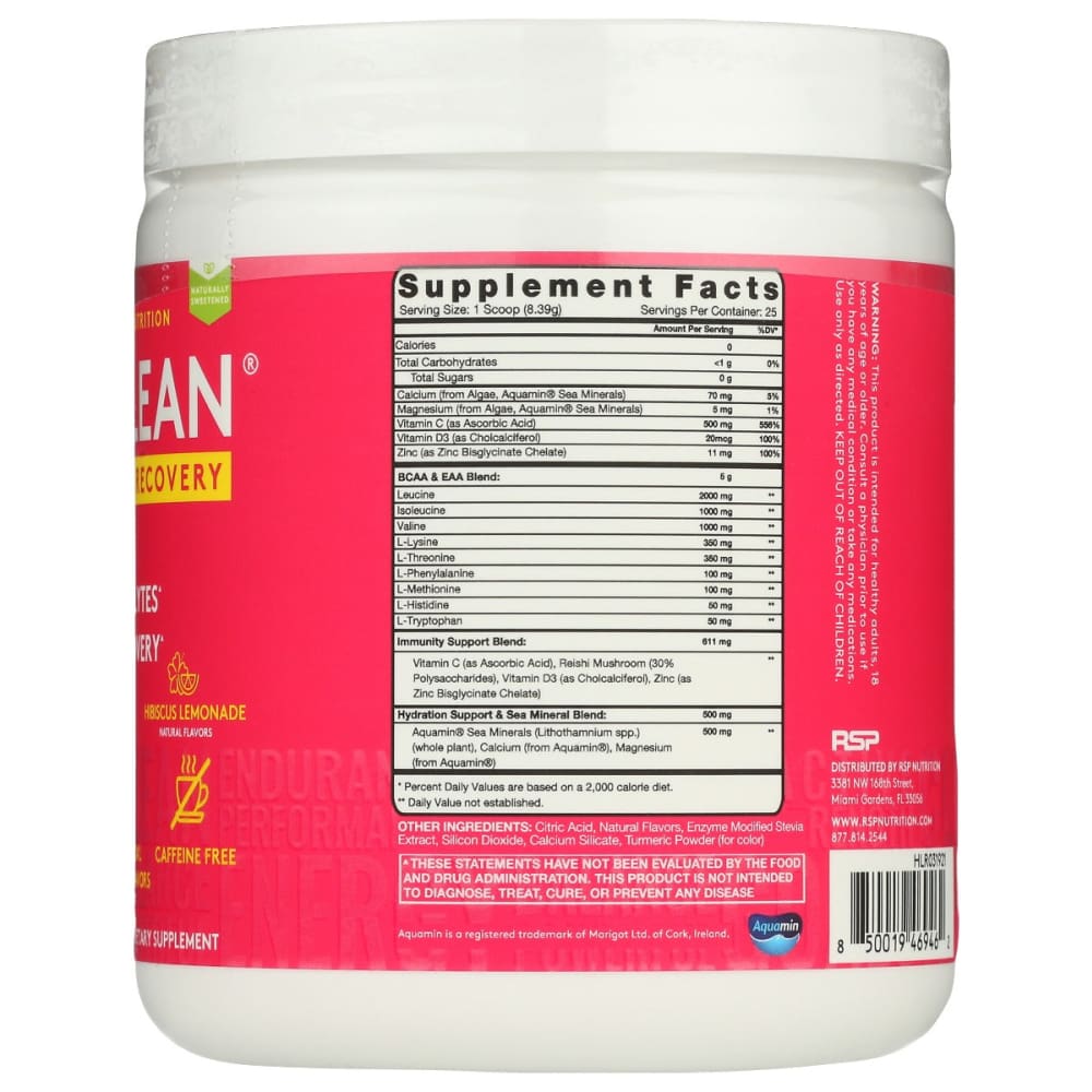 RSP NUTRITION: Hibiscus Lemonade Aminolean Recovery 210 gm - Vitamins & Supplements > Sports Nutrition - RSP NUTRITION