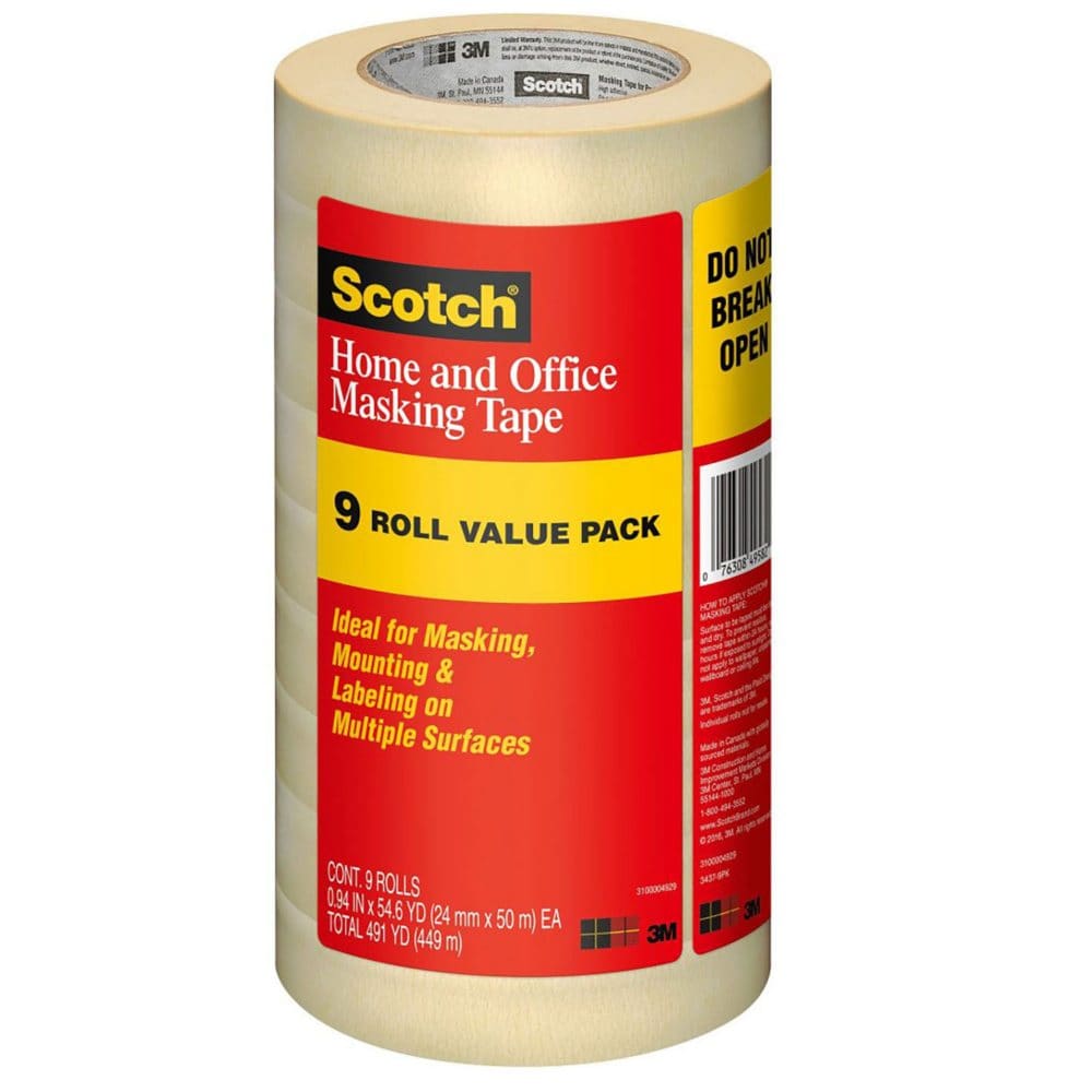 Scotch Masking Tape.94 x 54.6 yds. 3 Core Tan 9 Pack - Tape & Adhesives - Scotch